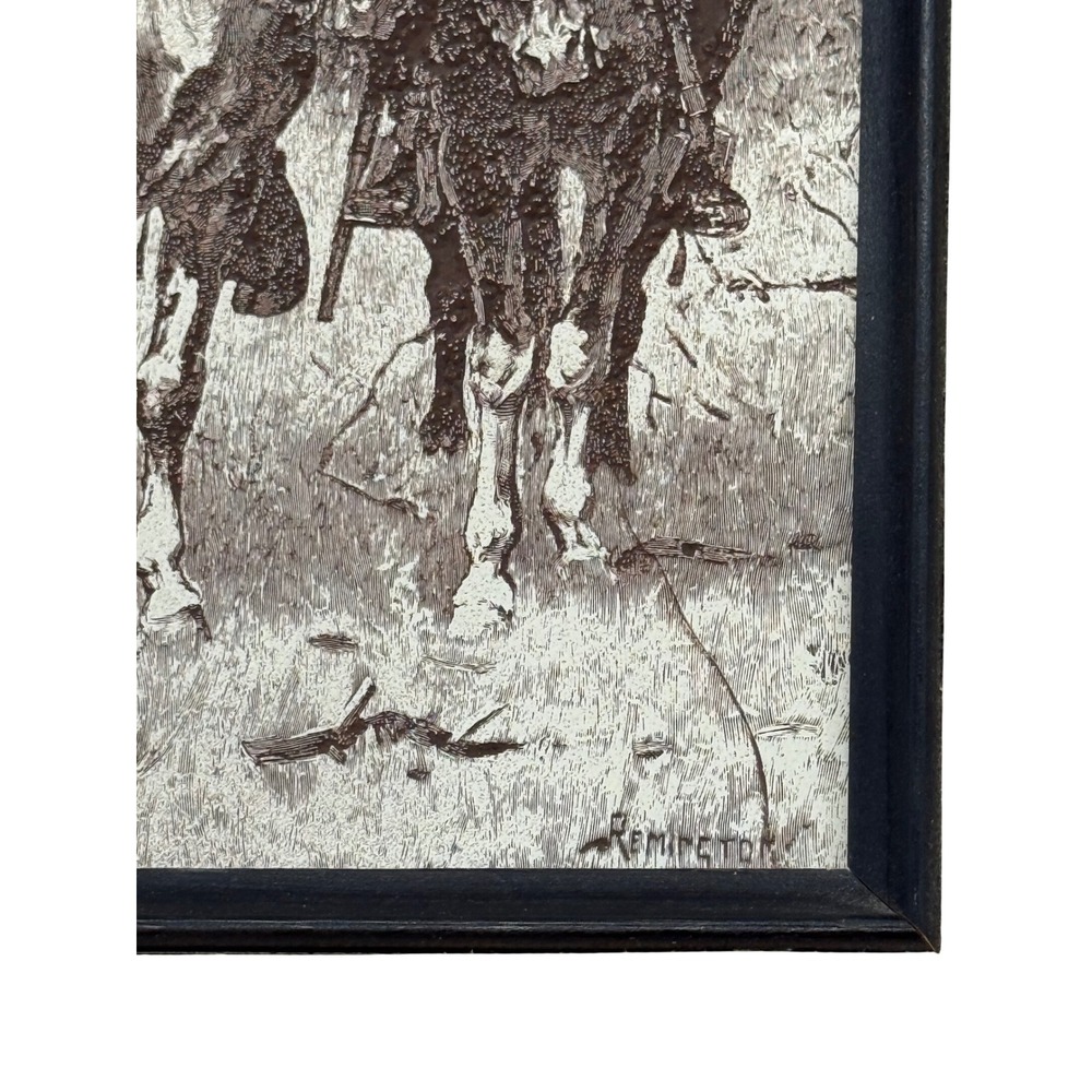 Vintage 1970s Frederic Remington "Cheyenne Scouts" Embossed Vintage Framed Print - Picture 9 of 10